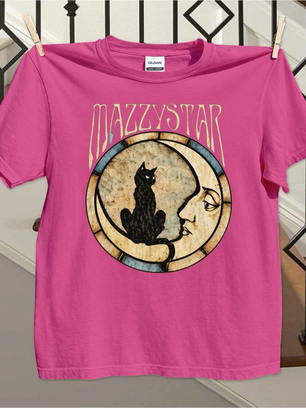 Mazzystar Cat & Moon Celestial Band T-shirt